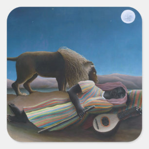 Pegatina Cuadrada Henri Rousseau - El gitano durmiente