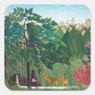 Pegatina Cuadrada Henri Rousseau - La Cascada