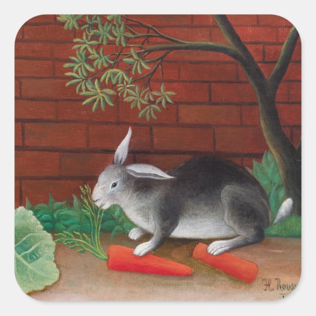 Pegatina Cuadrada Henri Rousseau - La comida del conejo (Anverso)
