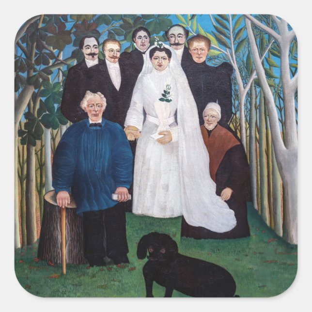 Pegatina Cuadrada Henri Rousseau - La fiesta de la boda (Anverso)