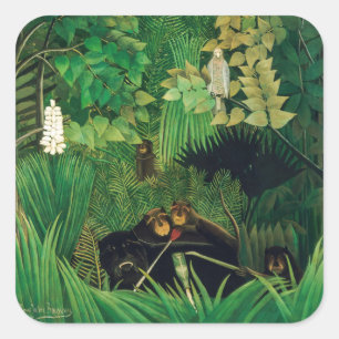 Pegatina Cuadrada Henri Rousseau - Los alegres bromistas