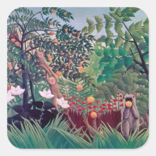 Pegatina Cuadrada Henri Rousseau - Paisaje exótico
