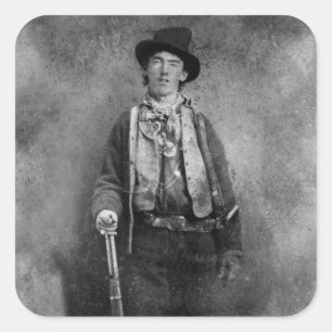 Pegatina Cuadrada Henry McCarty, Billy el Niño Forajido del Viejo Oe