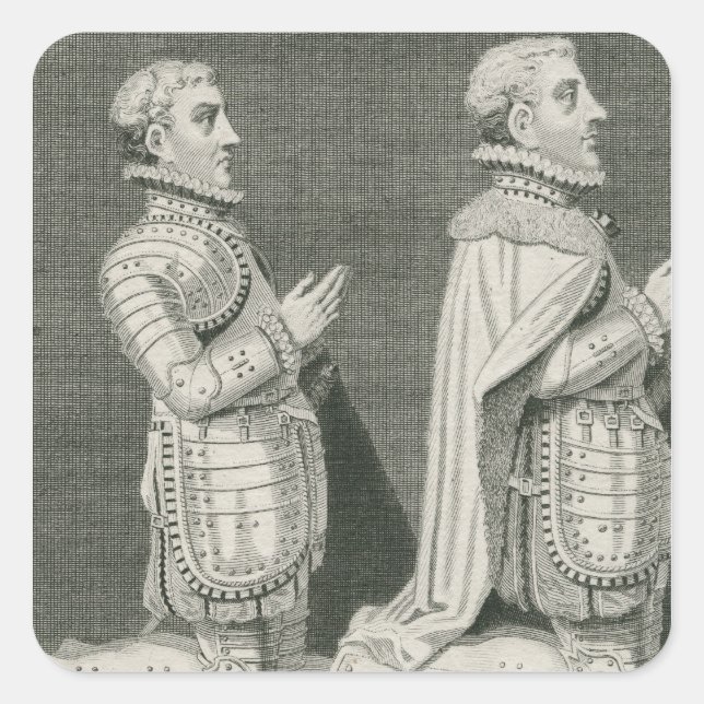 Pegatina Cuadrada Henry Stuart, Lord Darnley y su hermano (Anverso)