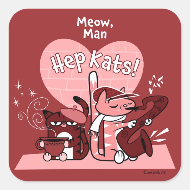 Pegatina Cuadrada HEP KATS de Jeff Willis Art (Anverso)