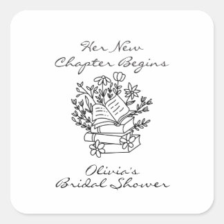 Pegatina Cuadrada Her New Chapter Begins Book themed Bridal Shower
