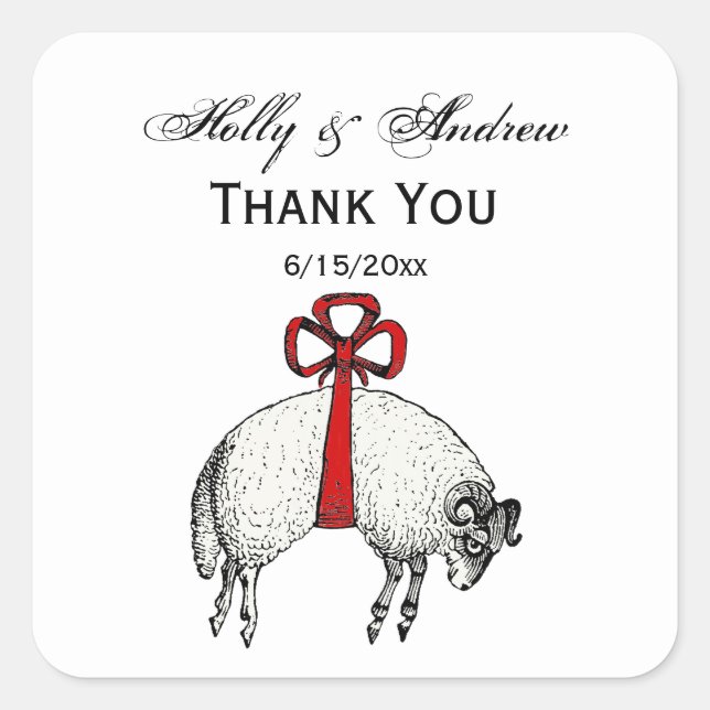 Pegatina Cuadrada Heraldic Bang Fleece Ram Sheep Escudo Emblem (Anverso)