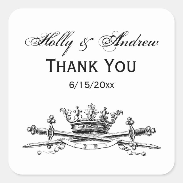 Pegatina Cuadrada Heraldic Crown Swords Sabers Emblem Escudo (Anverso)