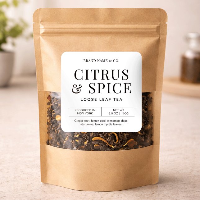 Pegatina Cuadrada Herbal Tea Simple Minimalist Ingredients Label (Subido por el creador)