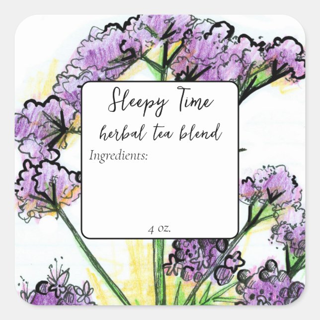 Pegatina Cuadrada Hérbal Valerian Flower Sleepy Time Blank (Anverso)