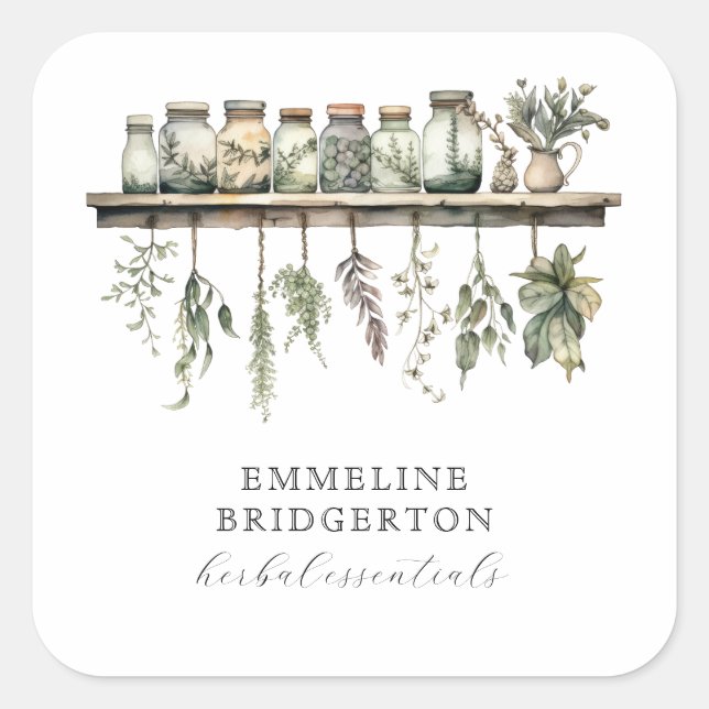 Pegatina Cuadrada Herbalist Botanical Apothecary Product  (Anverso)