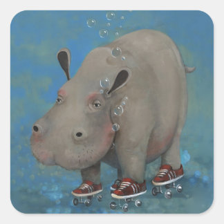 Pegatina Cuadrada Herbert the Hippo