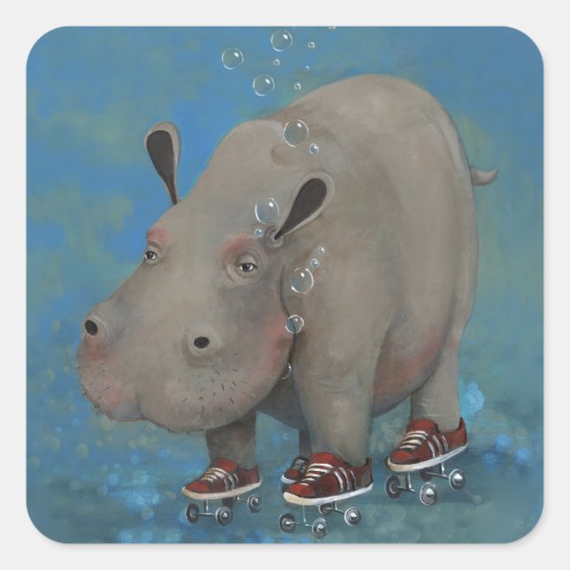 Pegatina Cuadrada Herbert the Hippo (Anverso)