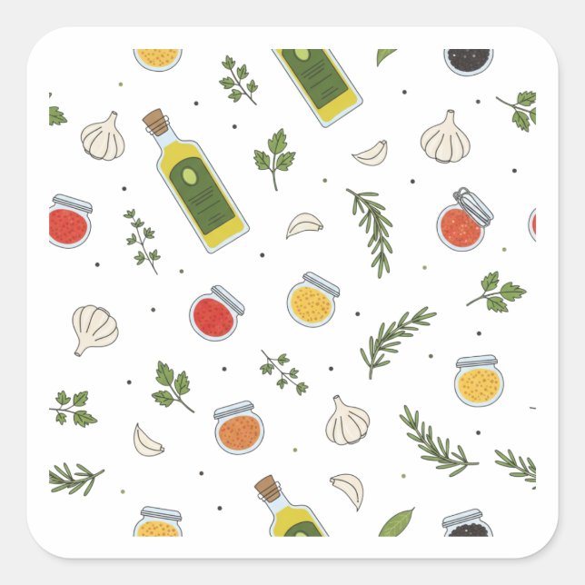 Pegatina Cuadrada Herbs and Spices Pattern Design Sticker (Anverso)