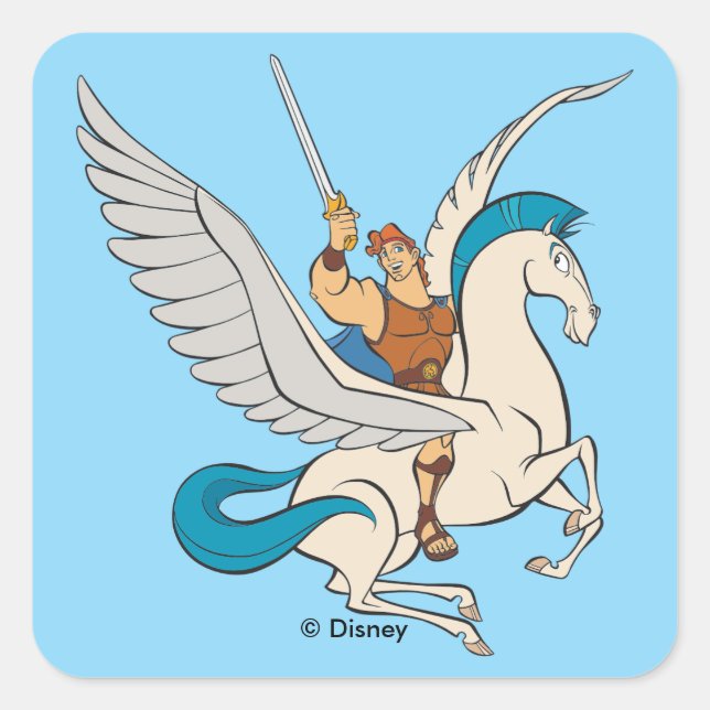 Pegatina Cuadrada Hercules Riding Pegasus Square Sticker (Anverso)