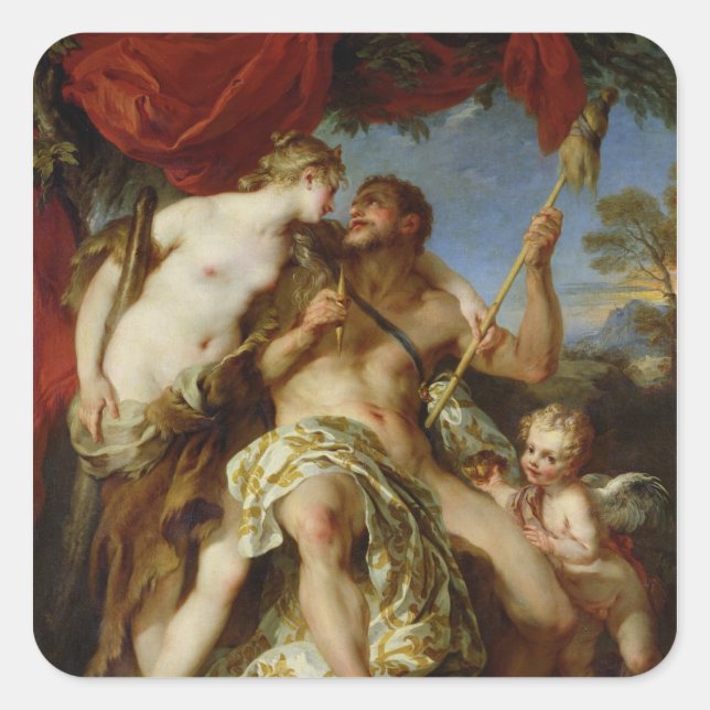 Pegatina Cuadrada Hércules y Omphale, 1724 (Anverso)