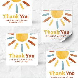 Pegatina Cuadrada Here comes the Son Sunshine Baby Shower