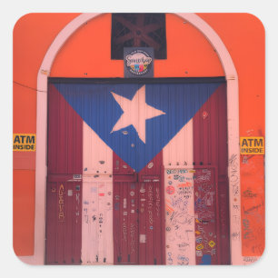Pegatina Cuadrada Herencia puertorriqueña, escena callejera en San J