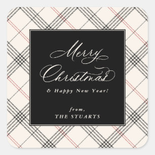 Pegatina Cuadrada HERENCIA   Tartán de Navidad Neutral