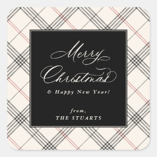 Pegatina Cuadrada HERITAGE | Neutral Tartan Christmas