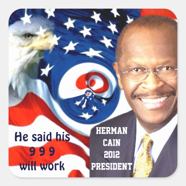 Pegatina Cuadrada Herman Cain 2012_ (Anverso)