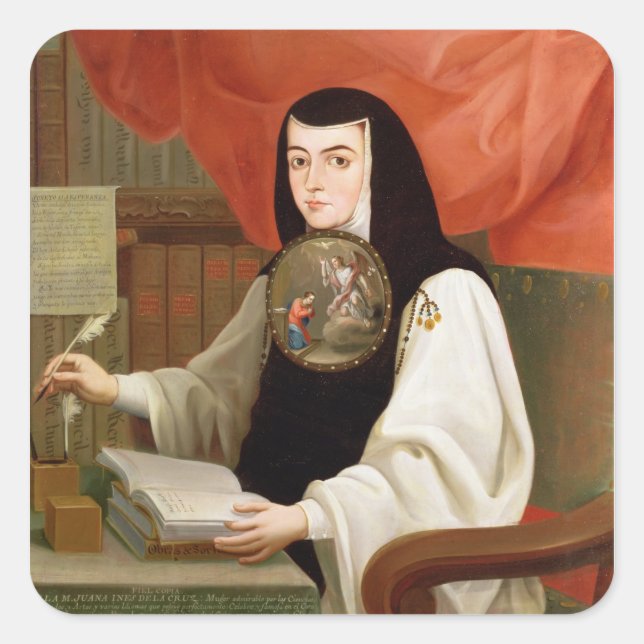 Pegatina Cuadrada Hermana Juana Ines de la Cruz (Anverso)
