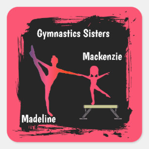 Pegatina Cuadrada Hermanas de Gimnasia Grunge Rosa Nombre Arte
