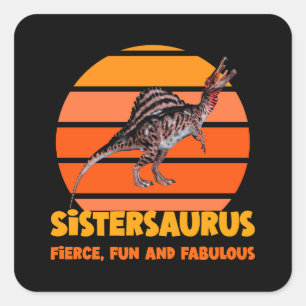 Pegatina Cuadrada Hermanas Divertidas Saurio Hermana Dinosaurio Dise