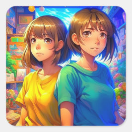 Pegatina Cuadrada Hermanas gemelas | Chicas de anime