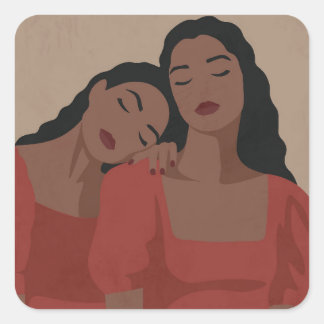 Pegatina Cuadrada Hermanas negras en rojo, estilo boho