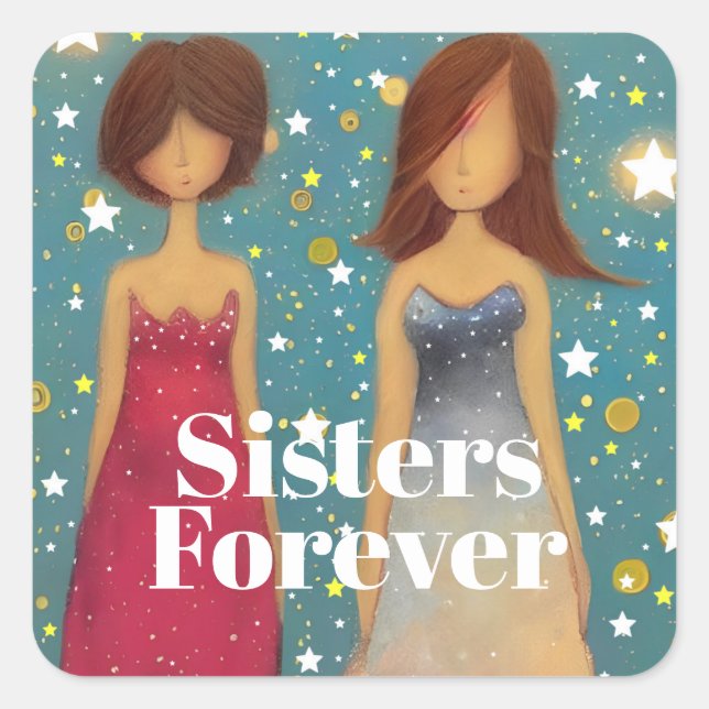 Pegatina Cuadrada Hermanas para siempre (Anverso)
