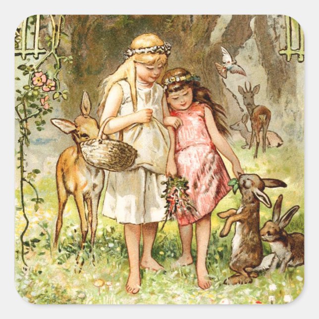 Pegatina Cuadrada Hermann Vogel - Blancanieves y Rojo Rosa (Anverso)