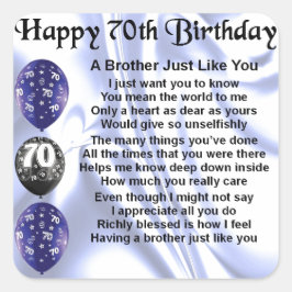 Pegatina Cuadrada Hermano Poema 70 cumpleaños