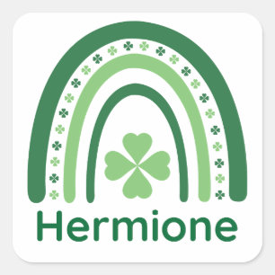 Pegatina Cuadrada Hermione Name Clover Boho Rainbow