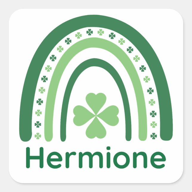 Pegatina Cuadrada Hermione Name Clover Boho Rainbow (Anverso)