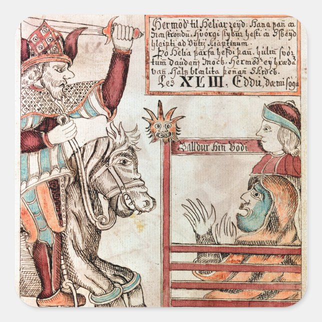Pegatina Cuadrada Hermod astride Sleipnir (Anverso)