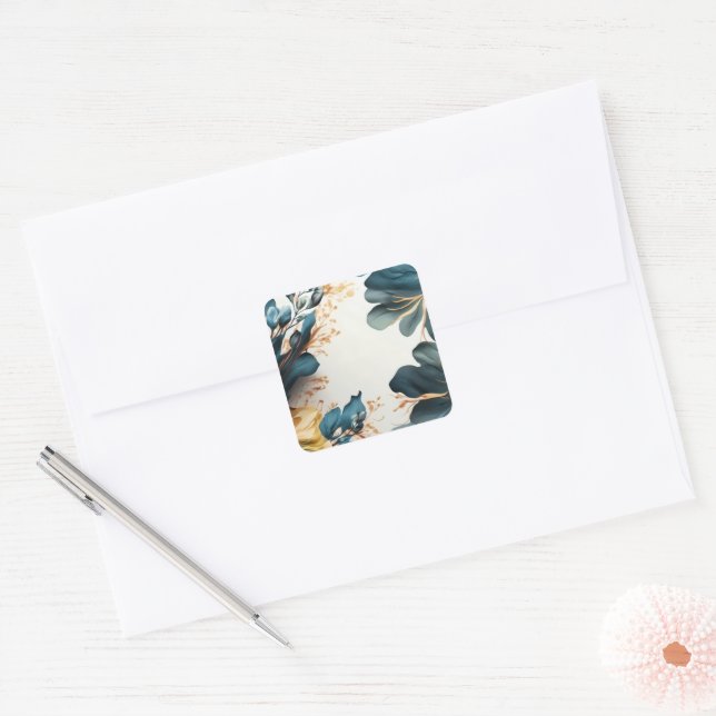 Pegatina Cuadrada Hermosa acuarela floral (Sobre)