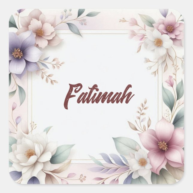 Pegatina Cuadrada Hermosa acuarela Floral Nombre Botánico (Anverso)