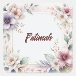 Pegatina Cuadrada Hermosa acuarela Floral Nombre Botánico