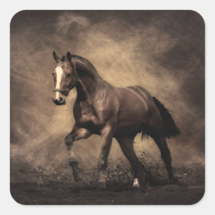 Pegatina Cuadrada Hermosa almohada de caballo marrón