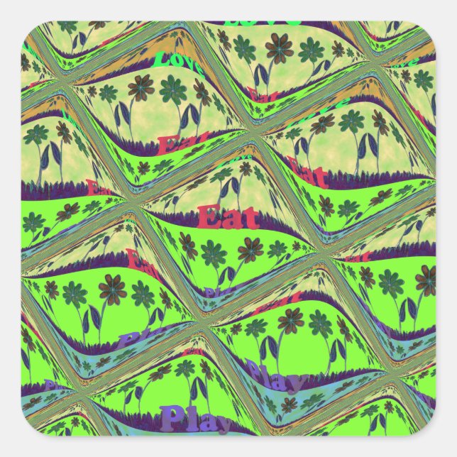 Pegatina Cuadrada Hermosa Belleza Floral en Jardín Ecléctico (Anverso)