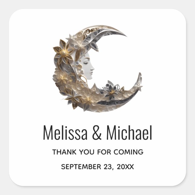 Pegatina Cuadrada Hermosa cara en la luna Gracias (Anverso)