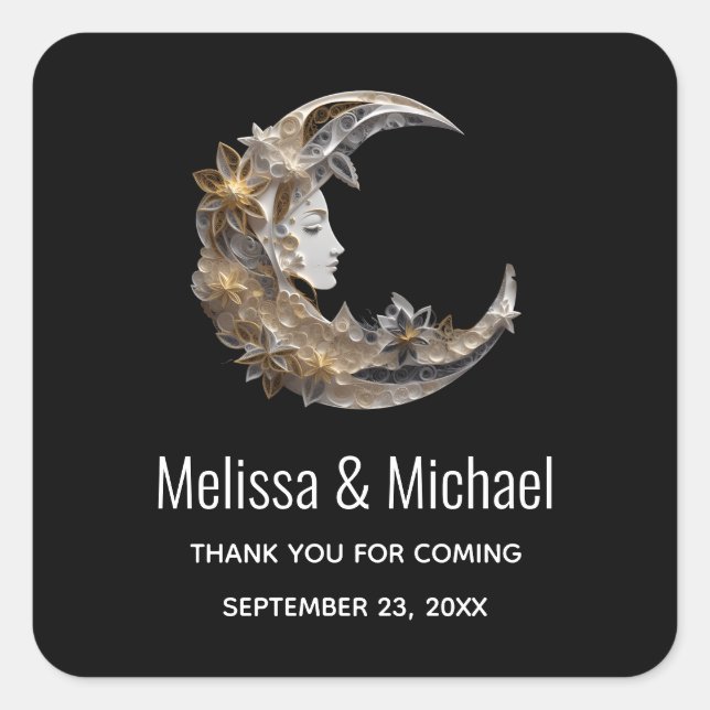 Pegatina Cuadrada Hermosa cara en la luna Gracias (Anverso)