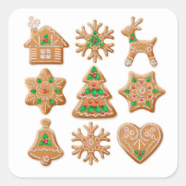 Pegatina Cuadrada Hermosa colección de pan de jengibre para Navidade