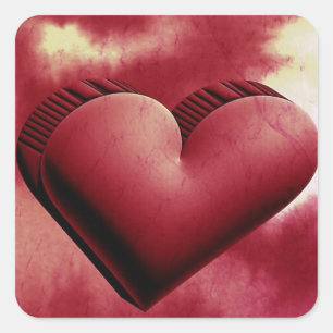 Pegatina Cuadrada Hermosa Día de San Valentín de corazón rojo 3D Wat