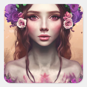 Pegatina Cuadrada Hermosa encantadora Fantasy AI Art