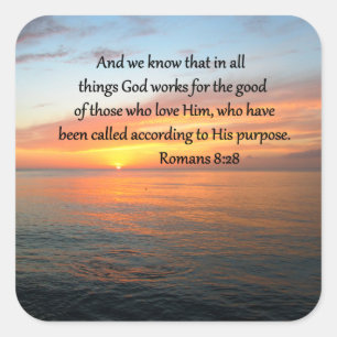 PEGATINA CUADRADA HERMOSA FOTO DE ROMANS 8:28 SUNRISE