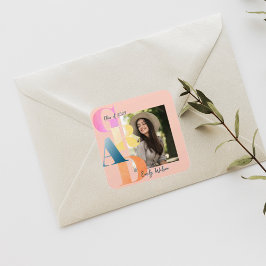 Pegatina Cuadrada Hermosa foto rosa negrita negrita de fuente 2024 G