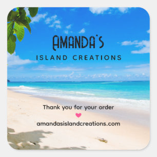 Pegatina Cuadrada Hermosa foto soleada de playa tropical