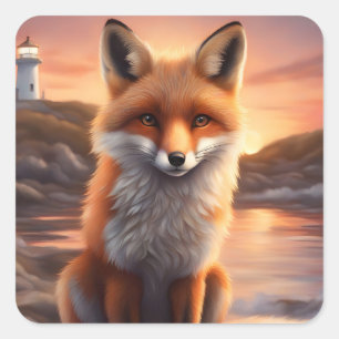 Pegatina Cuadrada Hermosa Fox